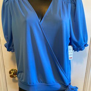 Cute Light Blue V Neck Top With Waist Tie Size PL
